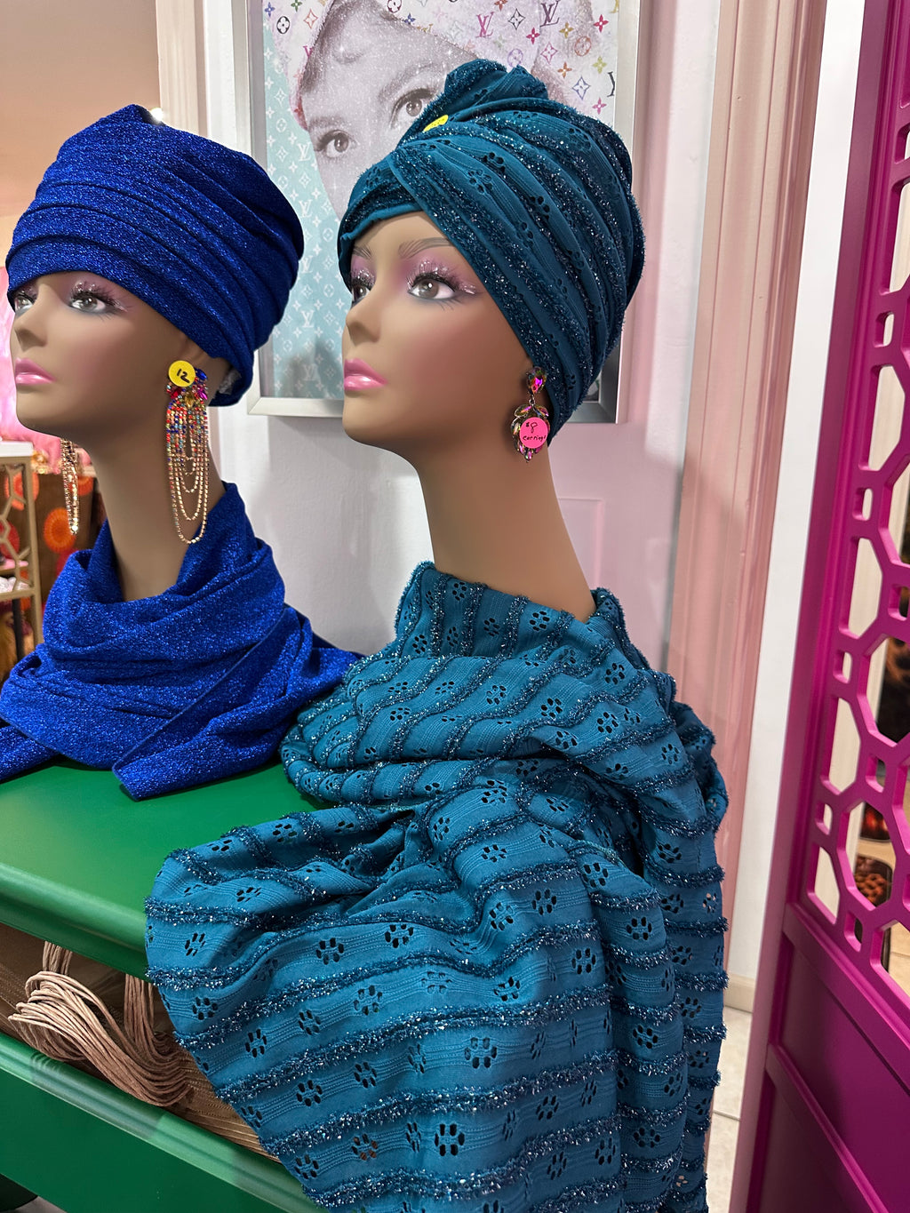 Blue turban wrap with scarf ( sale) which one blue or teal