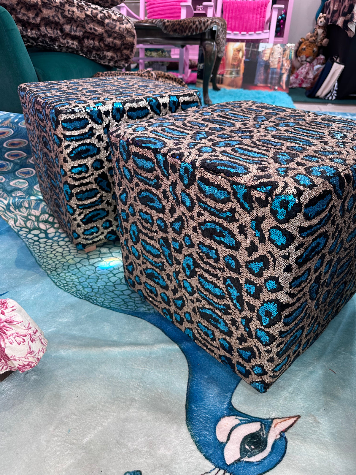 Decorative stools turquoise and gold (in store pick up only )