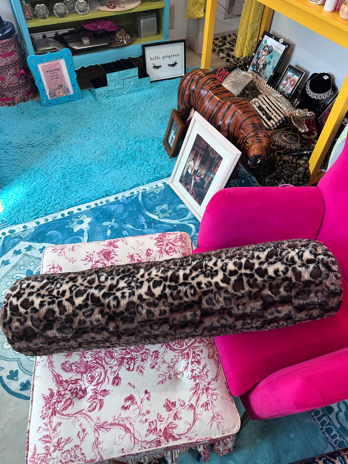 Long furry leopard print pillow ( in store pick up only)