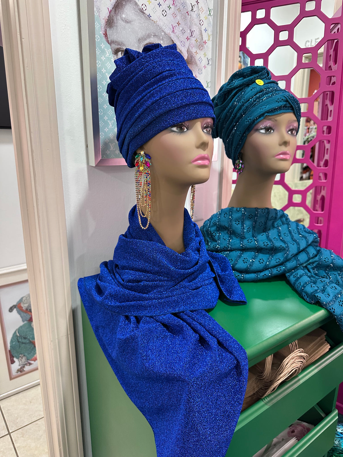 Blue turban wrap with scarf ( sale) which one blue or teal