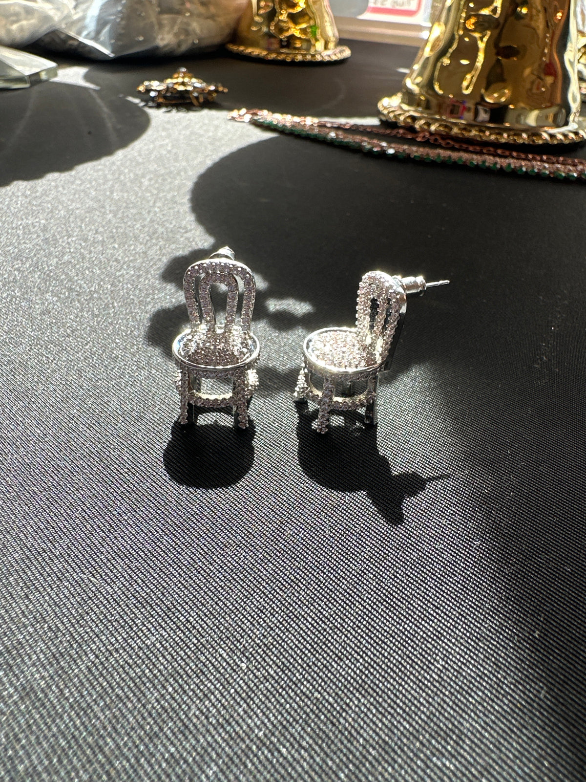 Silver diamond chair earrings