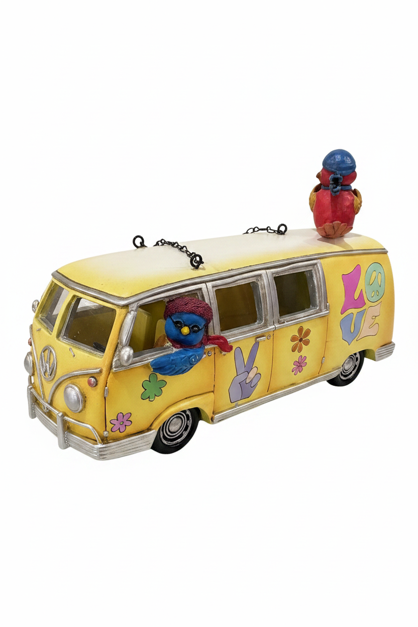 Vintage German love and peace bird feeder bus