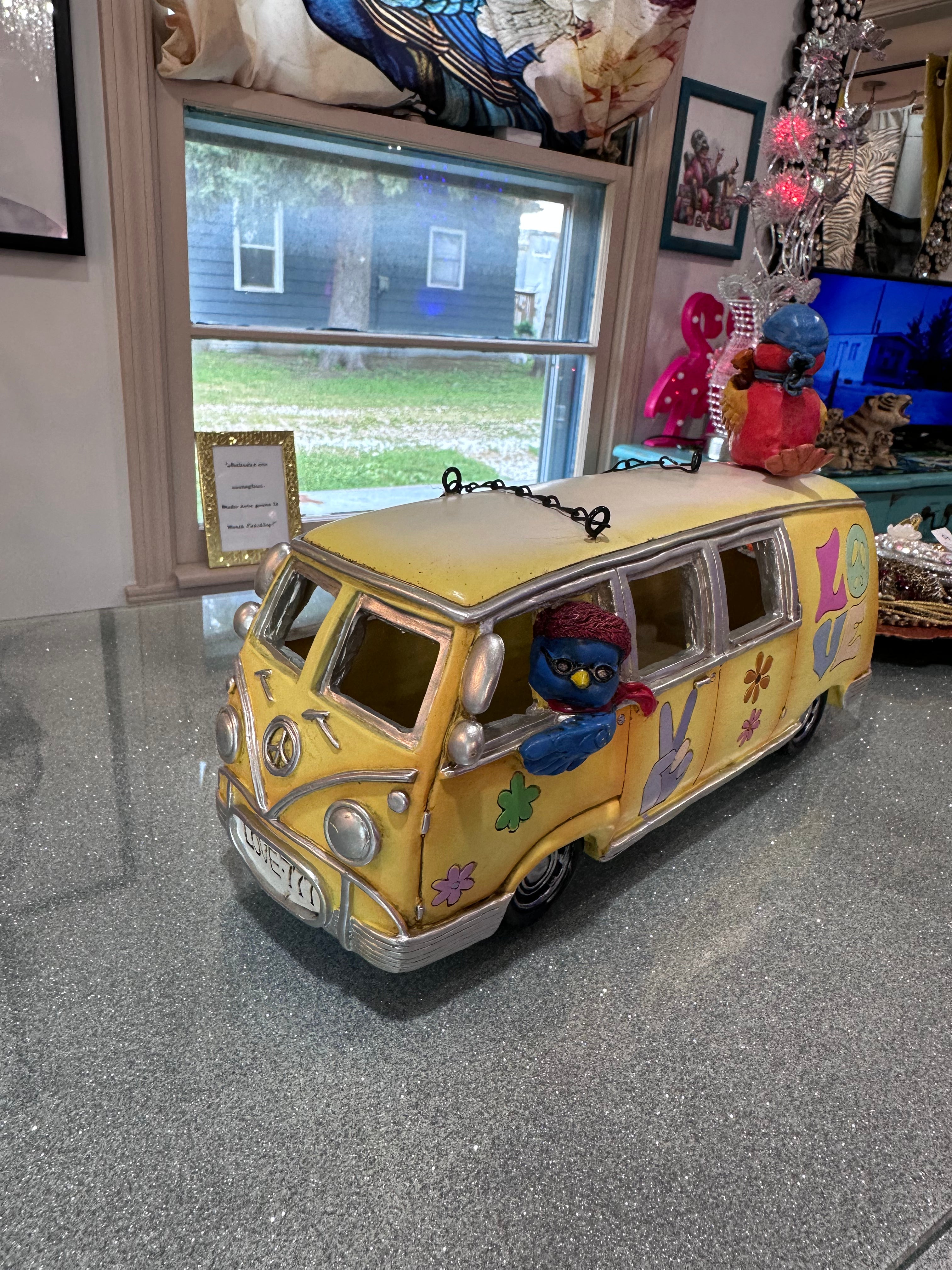 Vintage German love and peace bird feeder bus