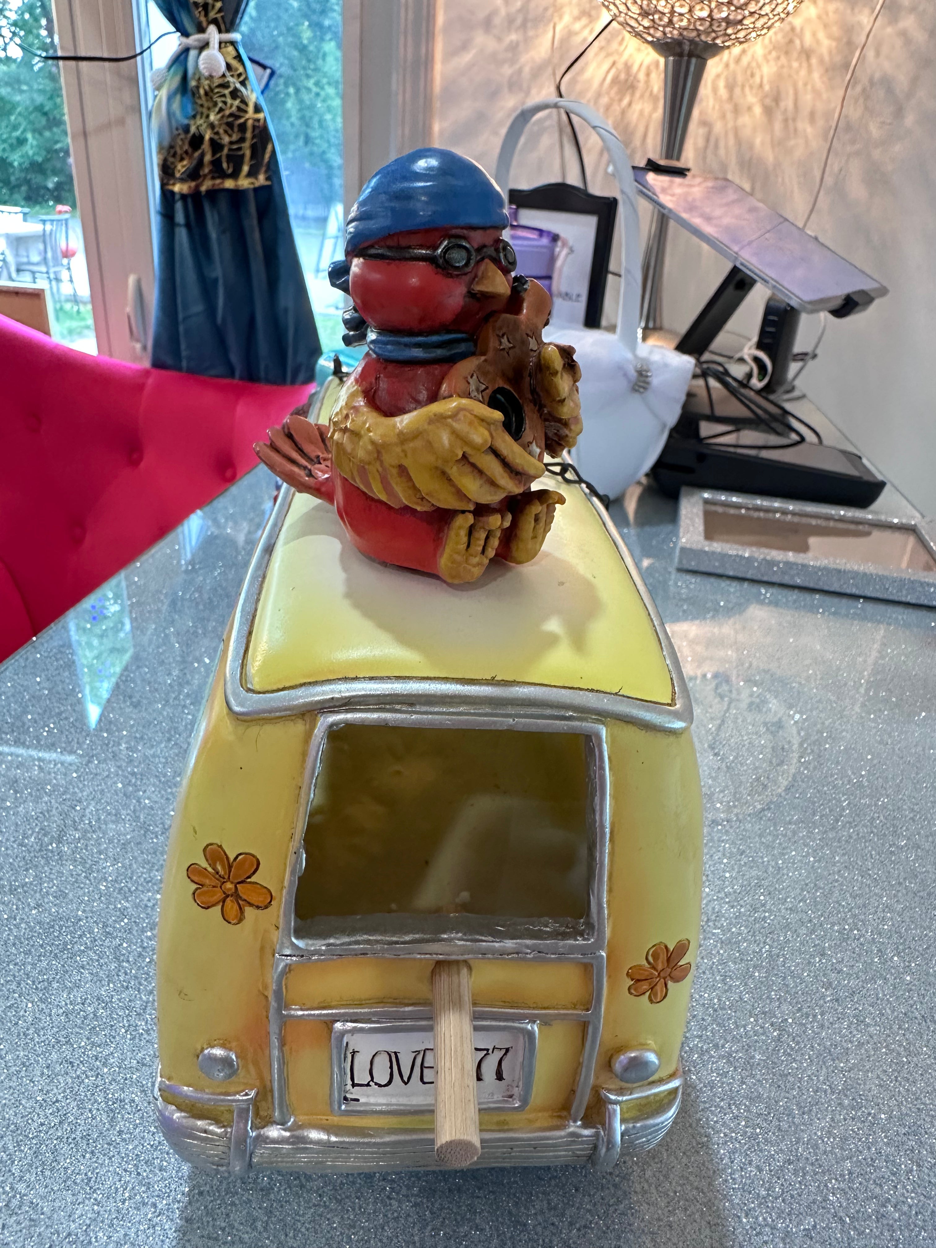 Vintage German love and peace bird feeder bus