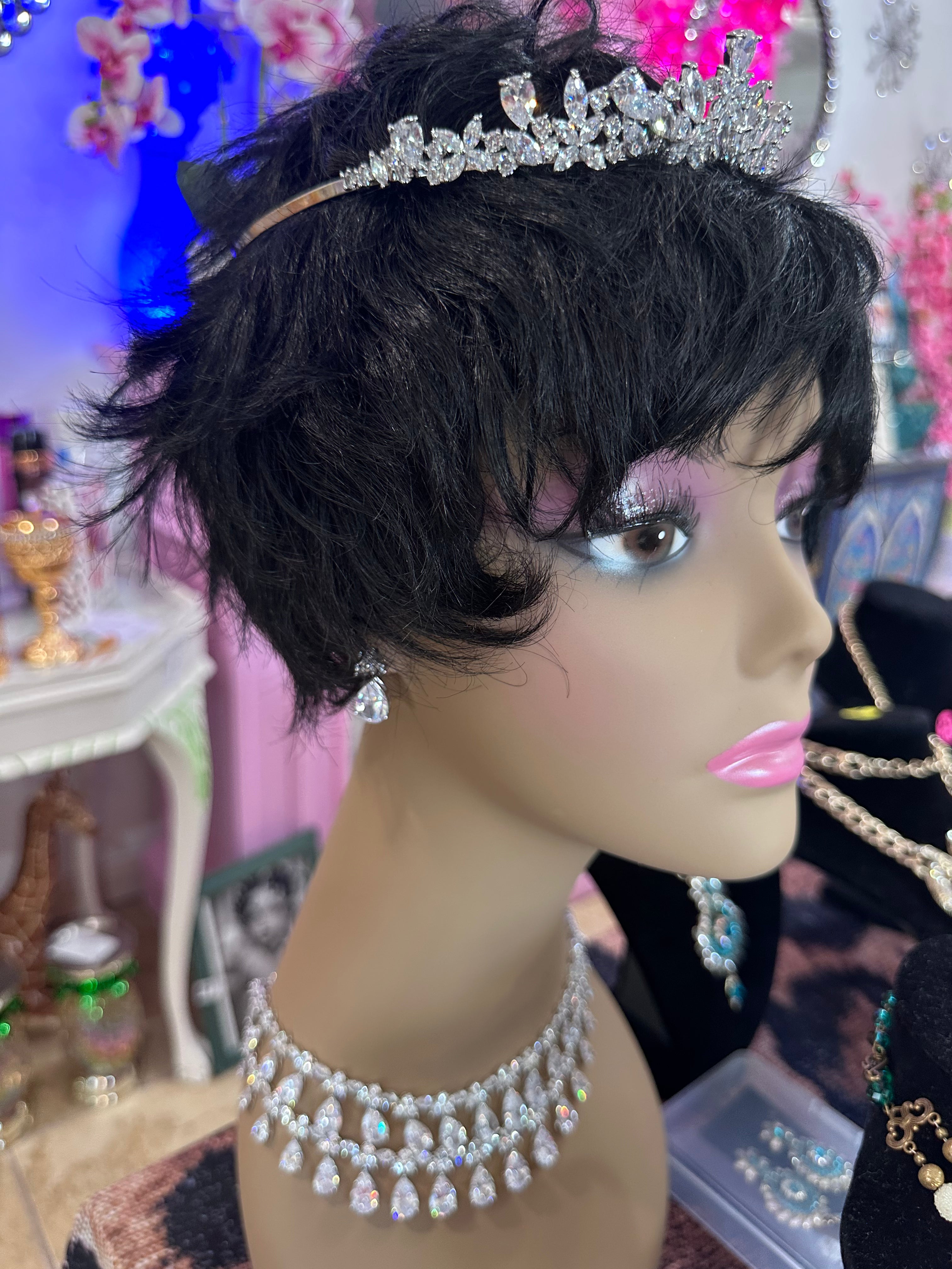 5 piece set (New) pierced earrings, 2 necklaces, bracelet and tiara crown