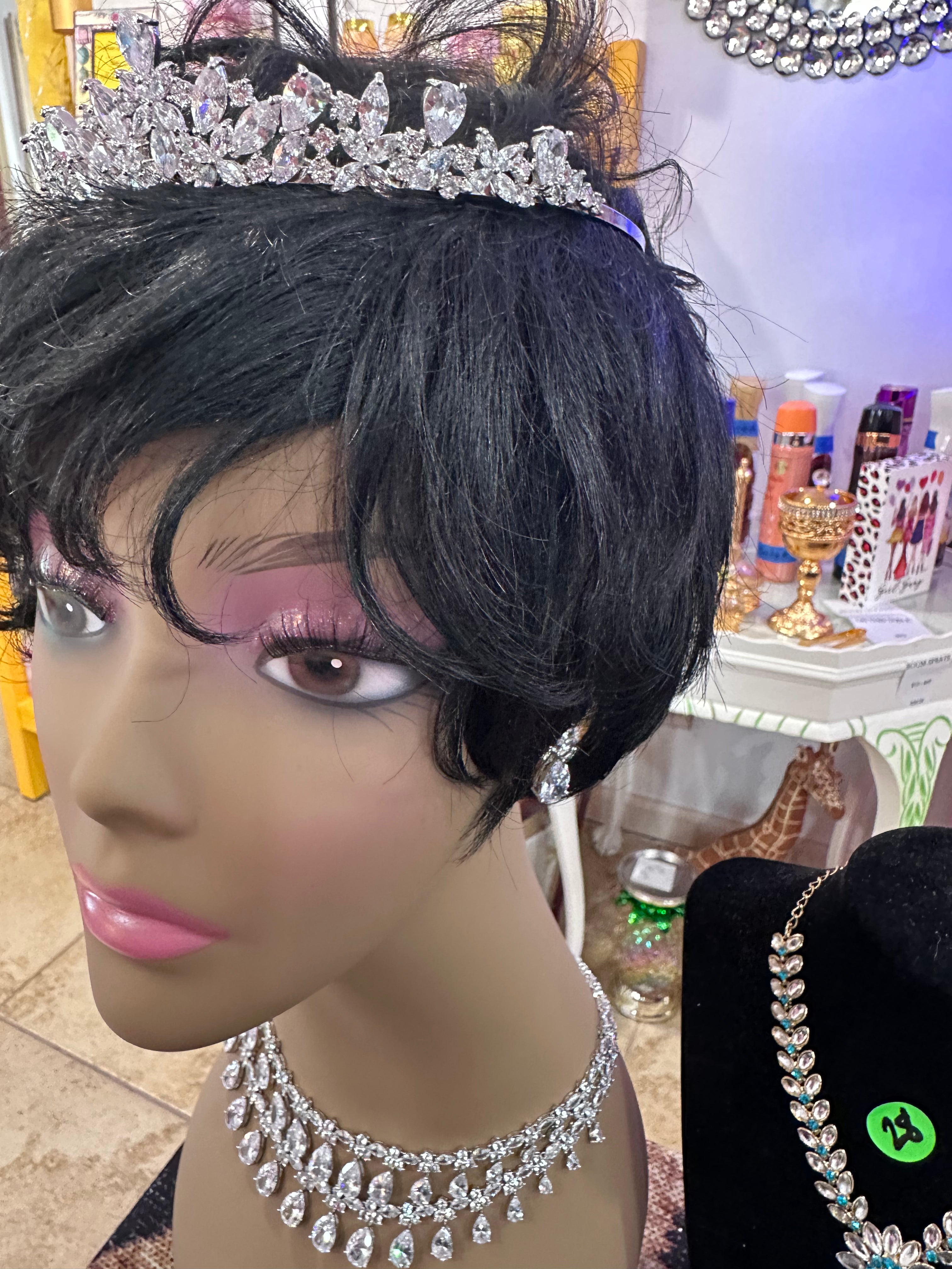 5 piece set (New) pierced earrings, 2 necklaces, bracelet and tiara crown
