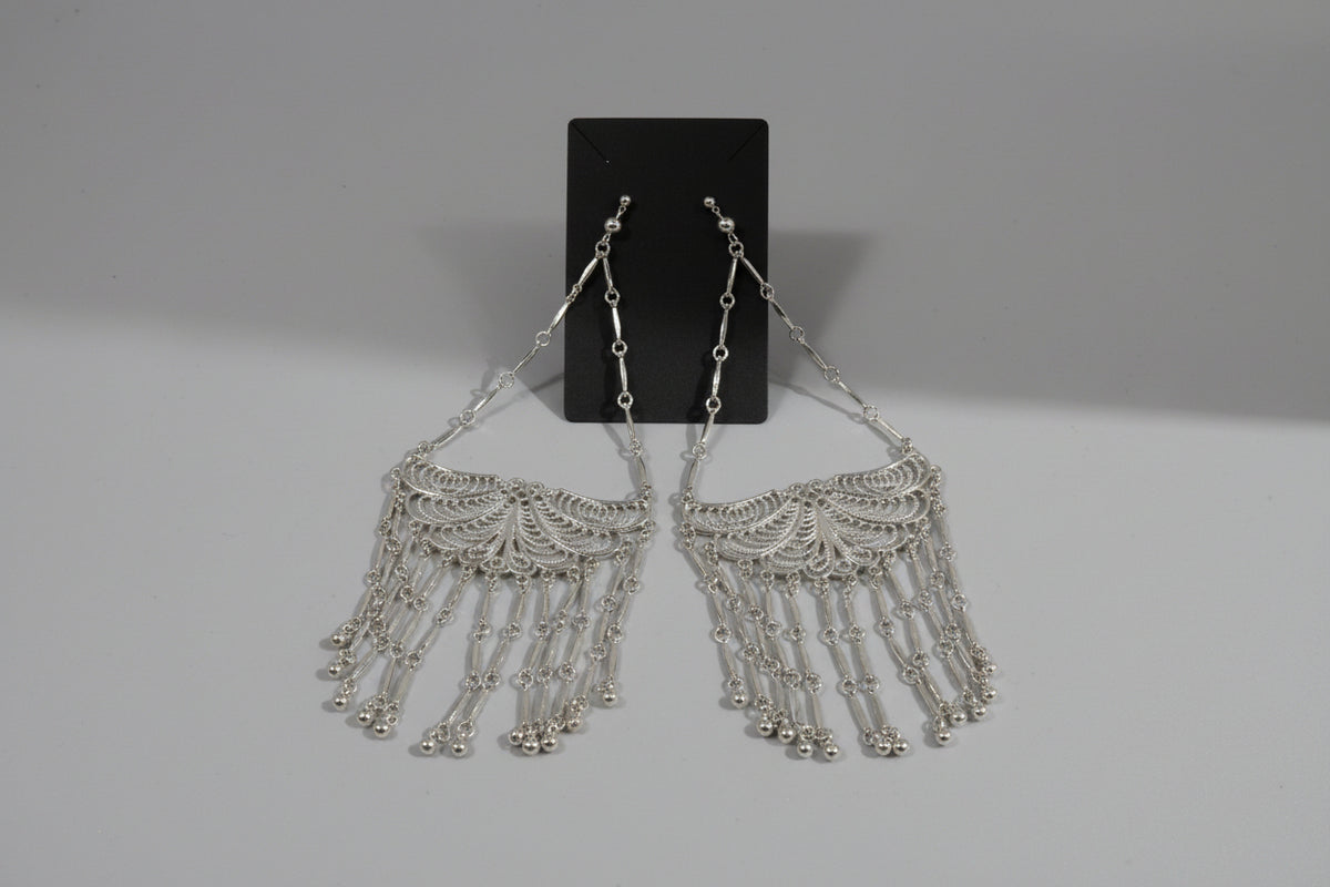 Long Silver Dangling Earrings