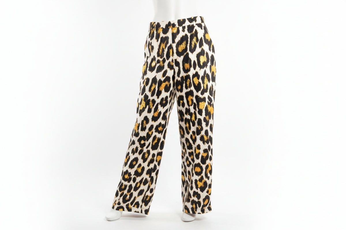 Leopard Print Pants with Elastic Legs - Size Large